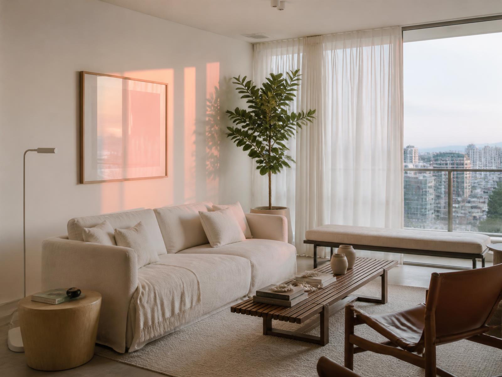 Sala de estar contemporânea e luminosa de um apartamento administrado pela Turbehost